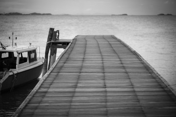 Obraz premium The wooden bridge in the sea