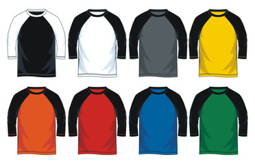 Colorful three quarter length sleeve raglan shirts template