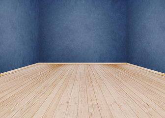 Blue cement wall with Wooden floor