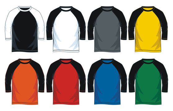 Colorful Three Quarter Length Sleeve Raglan Shirts Template