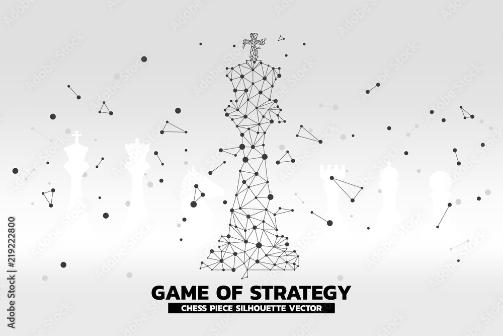 Poster low polygon dot connected line of king chess piece with silhouette vector. icon for planning and str