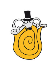 herr sir gentlemen zylinder monokel reich süß niedlich verstecken schneckenhaus muschel schnecke schleimig klein kriechen comic cartoon clipart lustig