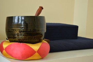 Meditation Cushion and Bowl for Meditating Organized Group Class Zen Buddhism Session