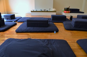 Meditation Room Set up Cushions and Pillows in Preparation of Meditating Class Buddhism