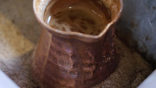 Close-up of a briki used to make traditional greek coffee
