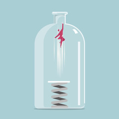 Businessman high jump with springboard. Escape the trapped bottle.Concept business vector illustration.	