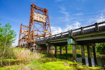 Fototapeta na wymiar Rustic vintage bridge along Highway 90 in Louisiana