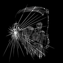 Grim reaper with a scythe an a lantern. Halloween character illustration