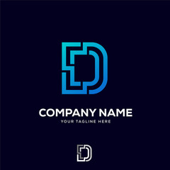 Obraz premium D letter logo tech design vector, minimalist line creative sign vector icon.