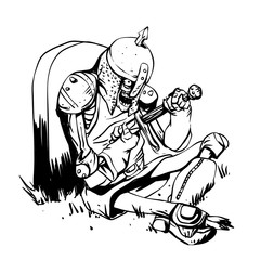 Illustration of a knight  wounded during a medieval battle