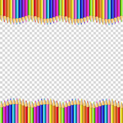 frame made of colored wooden pencils isolated on transparent background