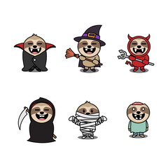 Halloween sloth cartoon character set, vector illustration © Totostarkk9456