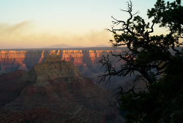 Grand Canyon Landscape at Bright Angel Point at Dusk, View from North Rim