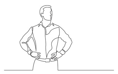 continuous line drawing of standing confident man