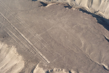 Hummingbird, Nazca Lines, Peru, Aerial Picture of a Geoglyph in the Desert
