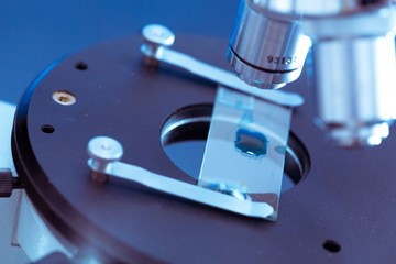 Closeup of Microscope Lenses and Slide