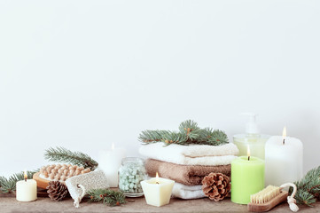 spa treatments on wooden background