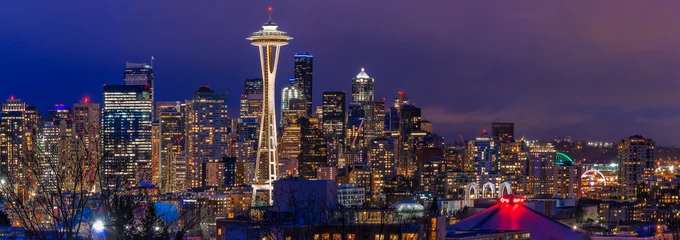 Fotobehang Seattle skyline panorama bij zonsondergang vanaf Kerry Park in Seattle © SvetlanaSF