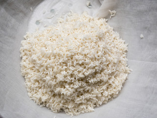 The grain is stacked on a white background. Top view