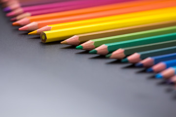color pencils on black background close up