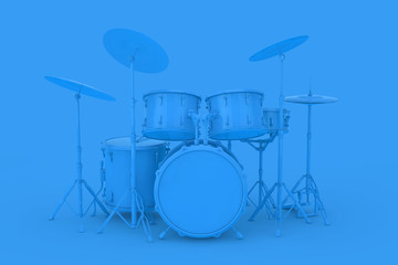 Abstract Blue Clay Style Professional Rock Black Drum Kit. 3d Rendering