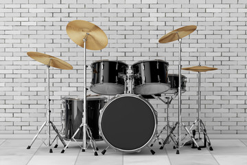 Fototapeta na wymiar Professional Rock Black Drum Kit. 3d Rendering