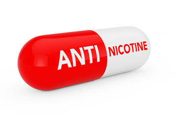 Capsule Pill with Anti Nicotine Sigh. 3d Rendering