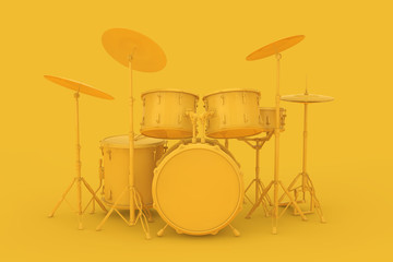 Obraz na płótnie Canvas Abstract Yellow Clay Style Professional Rock Black Drum Kit. 3d Rendering
