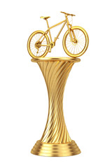 Golden Mountain Bike Award Trophy Pedestal. 3d Rendering