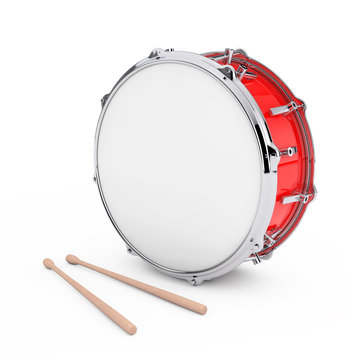 Red Bass Drum with Pair of Drum Sticks. 3d Rendering