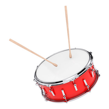 Red Bass Drum with Pair of Drum Sticks. 3d Rendering
