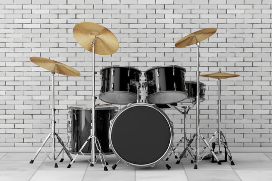 Professional Rock Black Drum Kit. 3d Rendering