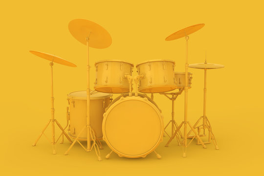 Abstract Yellow Clay Style Professional Rock Black Drum Kit. 3d Rendering