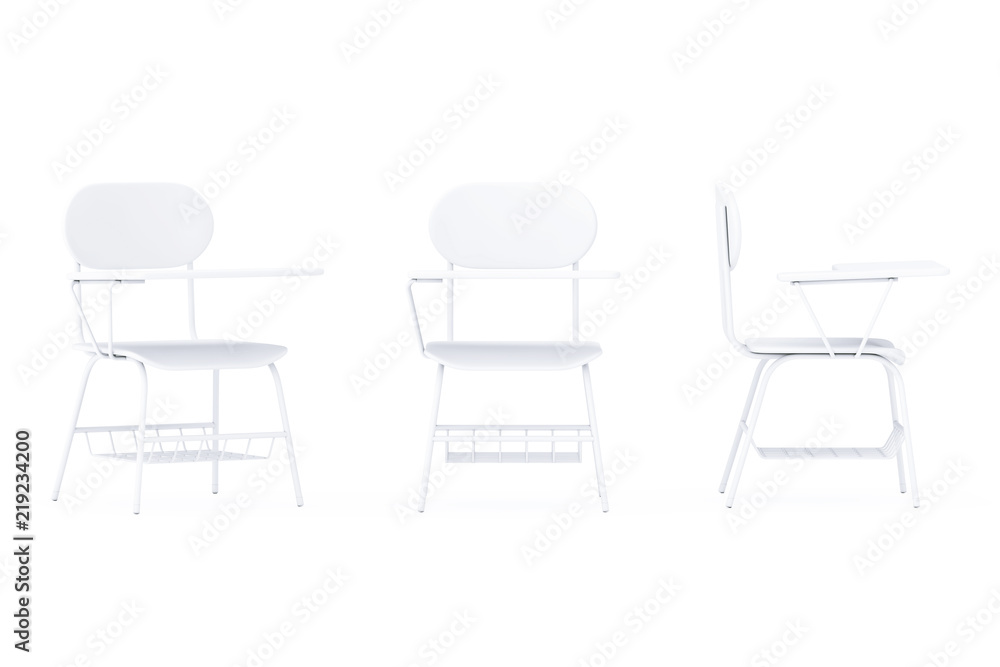 Aufkleber White Lecture School or College Desk Table with Chair in Clay Render Style. 3d Rendering