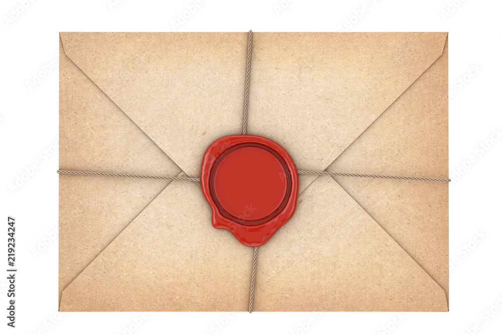Poster Old Letter Envelope with Red Wax Seal. 3d Rendering