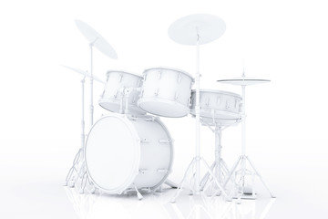 Professional Rock Drum Kit in Clay Style. 3d Rendering