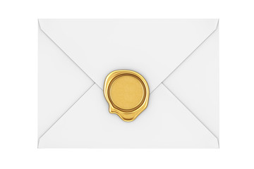 Letter Envelope with Golden Wax Seal. 3d Rendering