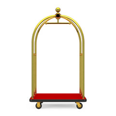 Golden Luxury Hotel Luggage Trolley Cart. 3d Rendering