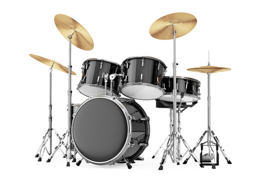Professional Rock Black Drum Kit. 3d Rendering