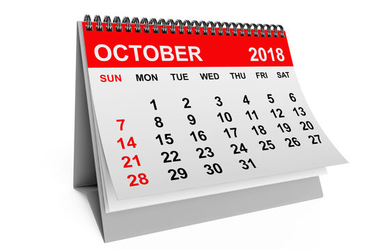 Calendar October 2018. 3d rendering