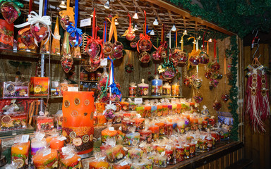 Christmas markets in Vienna. Preparing for the Christmas holiday, selling souvenirs, Christmas decorations, nice gifts, Christmas sweets. At the fair, the Christmas atmosphere.