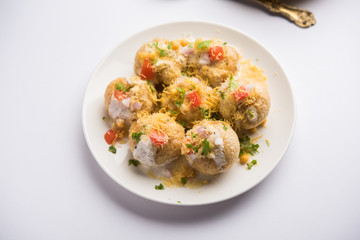 Dahi Puri chat is an indian road side snack item which is especially popular in the state of Maharashtra, India