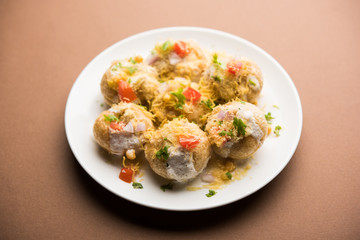Dahi Puri chat is an indian road side snack item which is especially popular in the state of Maharashtra, India