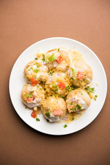 Dahi Puri chat is an indian road side snack item which is especially popular in the state of Maharashtra, India