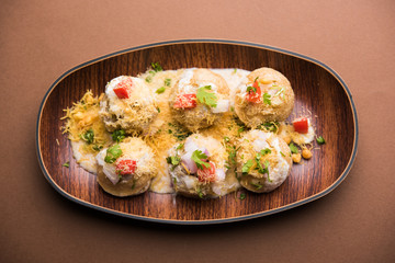 Dahi Puri chat is an indian road side snack item which is especially popular in the state of Maharashtra, India