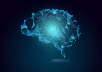 Brain concept in wires form with connecting dots, vector illustration