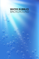 Water bubbles against blue wave background. Vector illustration