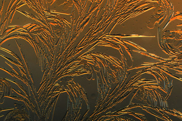 Gold frost drawings on the glass as a background