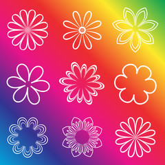 Decorative flower icon set on colorful background