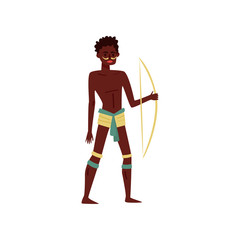 African character in traditional national clothes shooting a bow vector Illustration on a white background